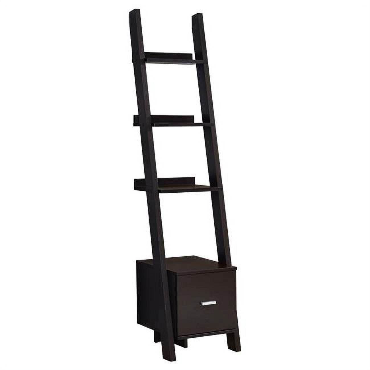 Cappuccino Rubberwood Ladder Bookcase with 4 Tiers