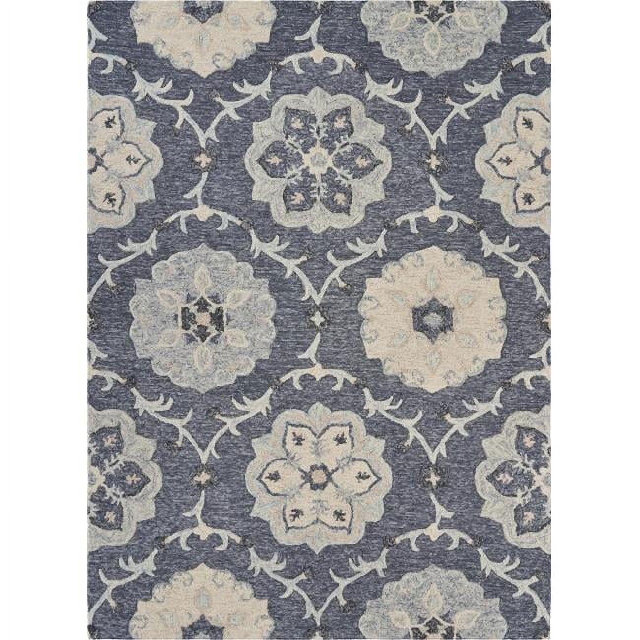 LR Home Aiden 7' x 9' Blue and Gray Floral Wool Indoor Area Rug