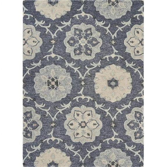 LR Home Aiden 7' x 9' Blue and Gray Floral Wool Indoor Area Rug
