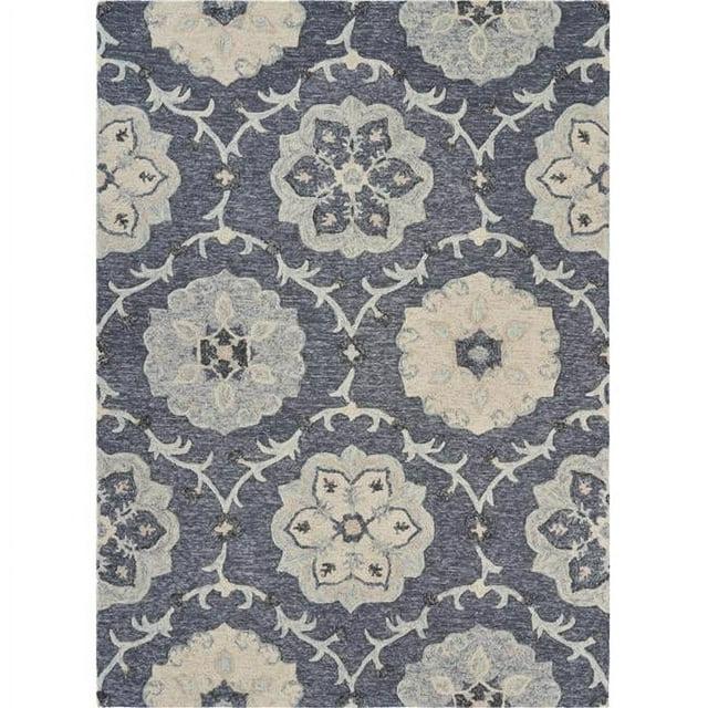 LR Home Aiden 7' x 9' Blue and Gray Floral Wool Indoor Area Rug