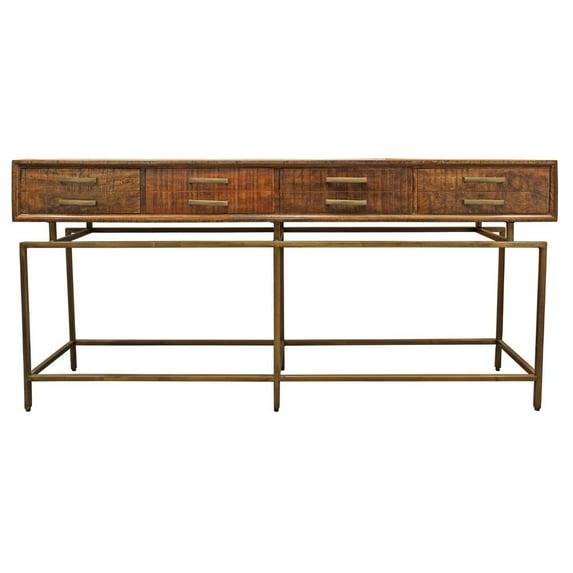 72 in. Brown & Brass Solid Wood Distressed Frame Console Table with Storage