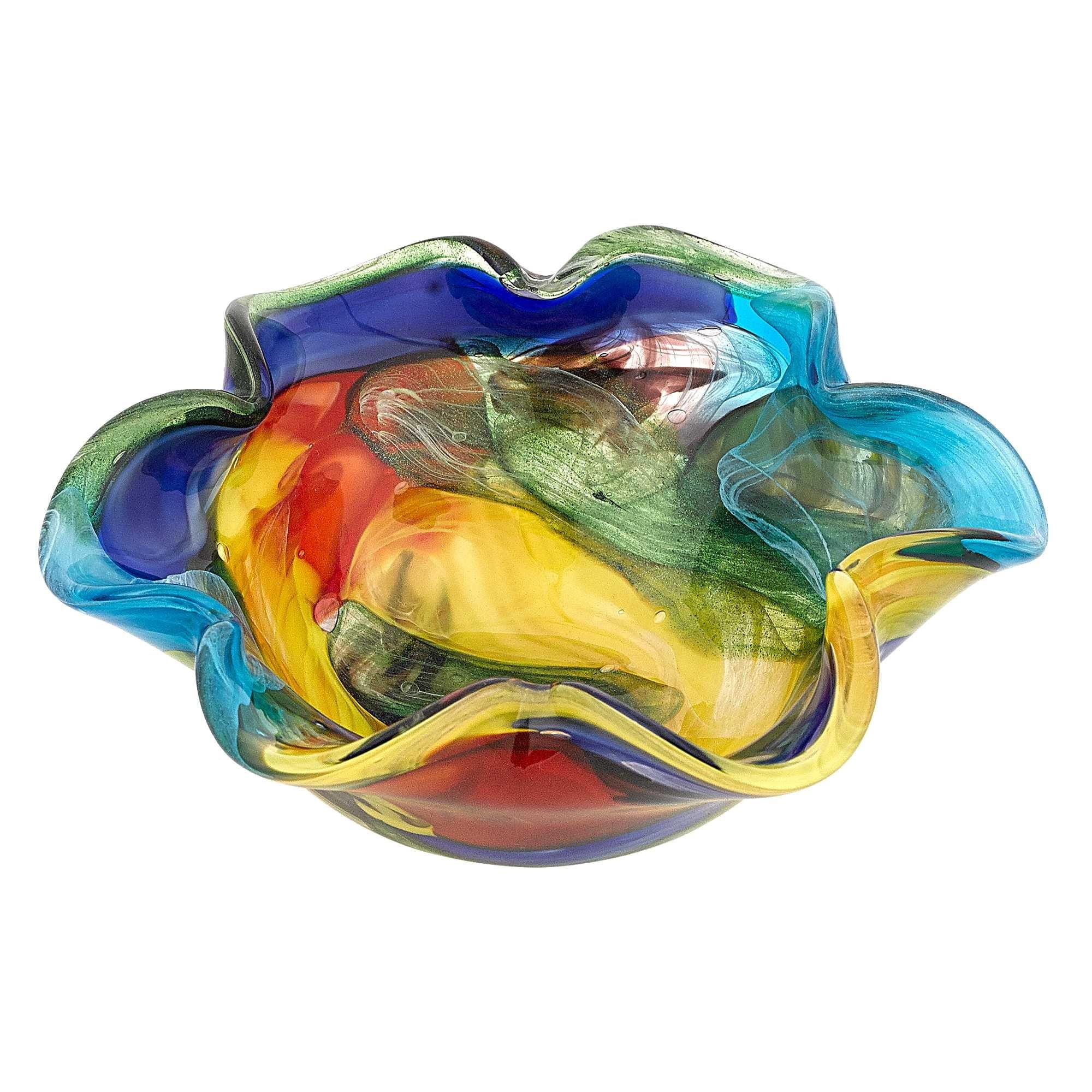 Multicolor Art Glass Floppy Centerpiece Dessert Bowl