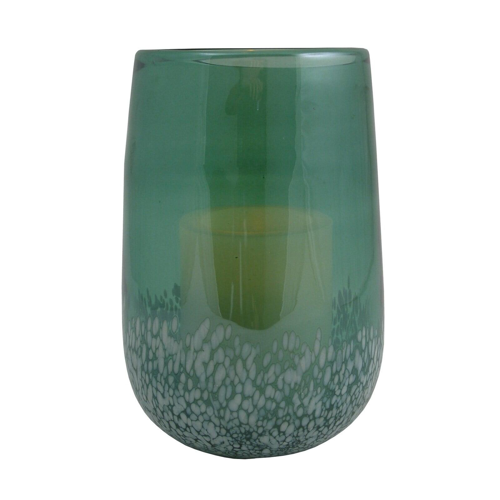 8-Inch Green and White Glass Tabletop Hurricane Candle Holder