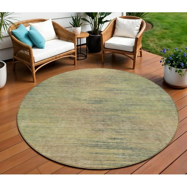 Nourison Essentials Solid Indoor/Outdoor Area Rug Green Gold 8'xRound