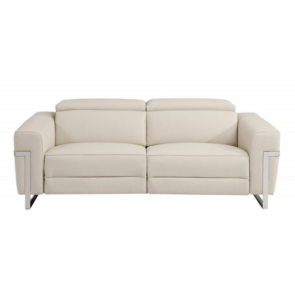 HomeRoots Sofá USB Reclinable de Cuero Italiano Beige y Negro de 83"