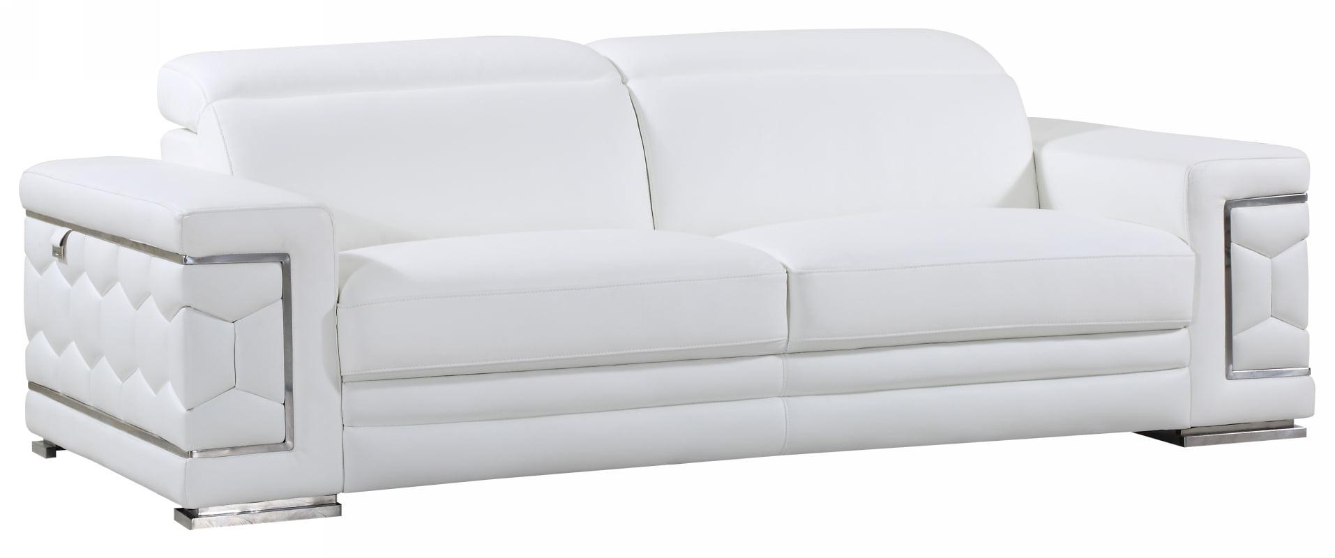 Elegant White Leather 89" Pillow-Top Loveseat with Recliner