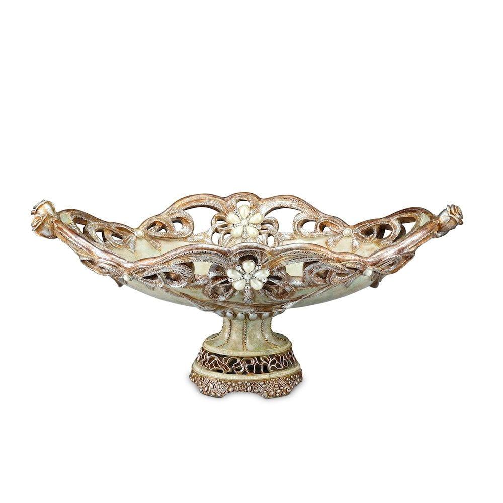 One Allium Way® 9" Beige And Gold Polyresin Decorative Bowl