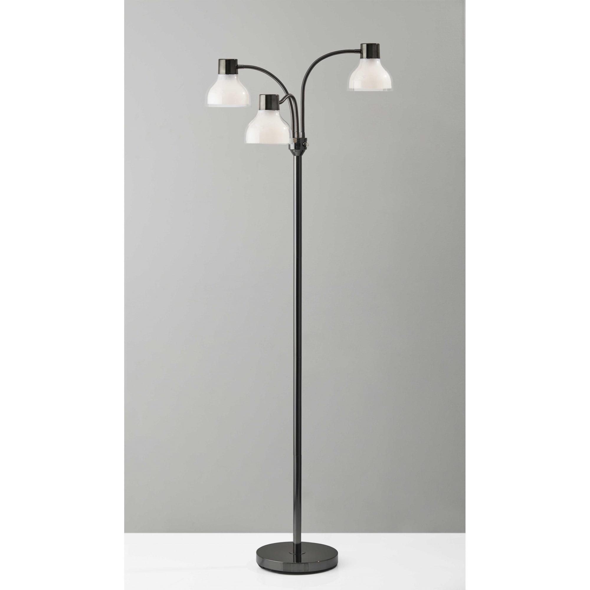 Adjustable Black Nickel 3-Light Arc Floor Lamp with Frosted Shades