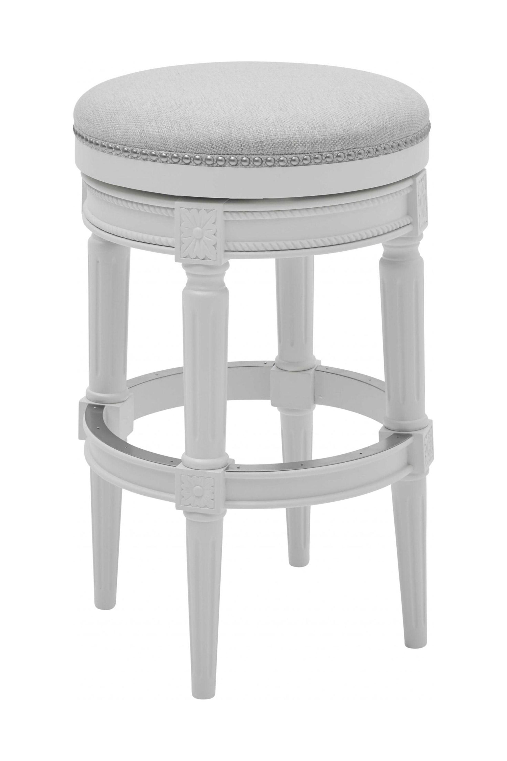 Bar Height Round Backless Stool in  White Fabric