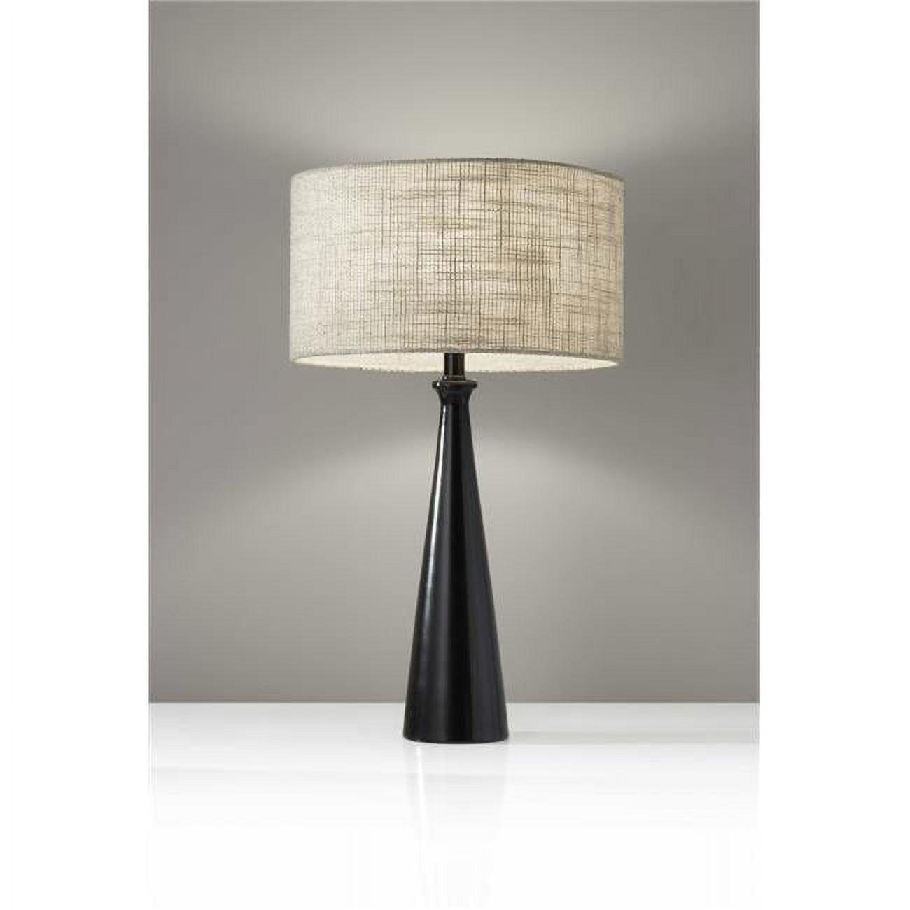 Black Metal Tapered Base Table Lamp with Beige Shade