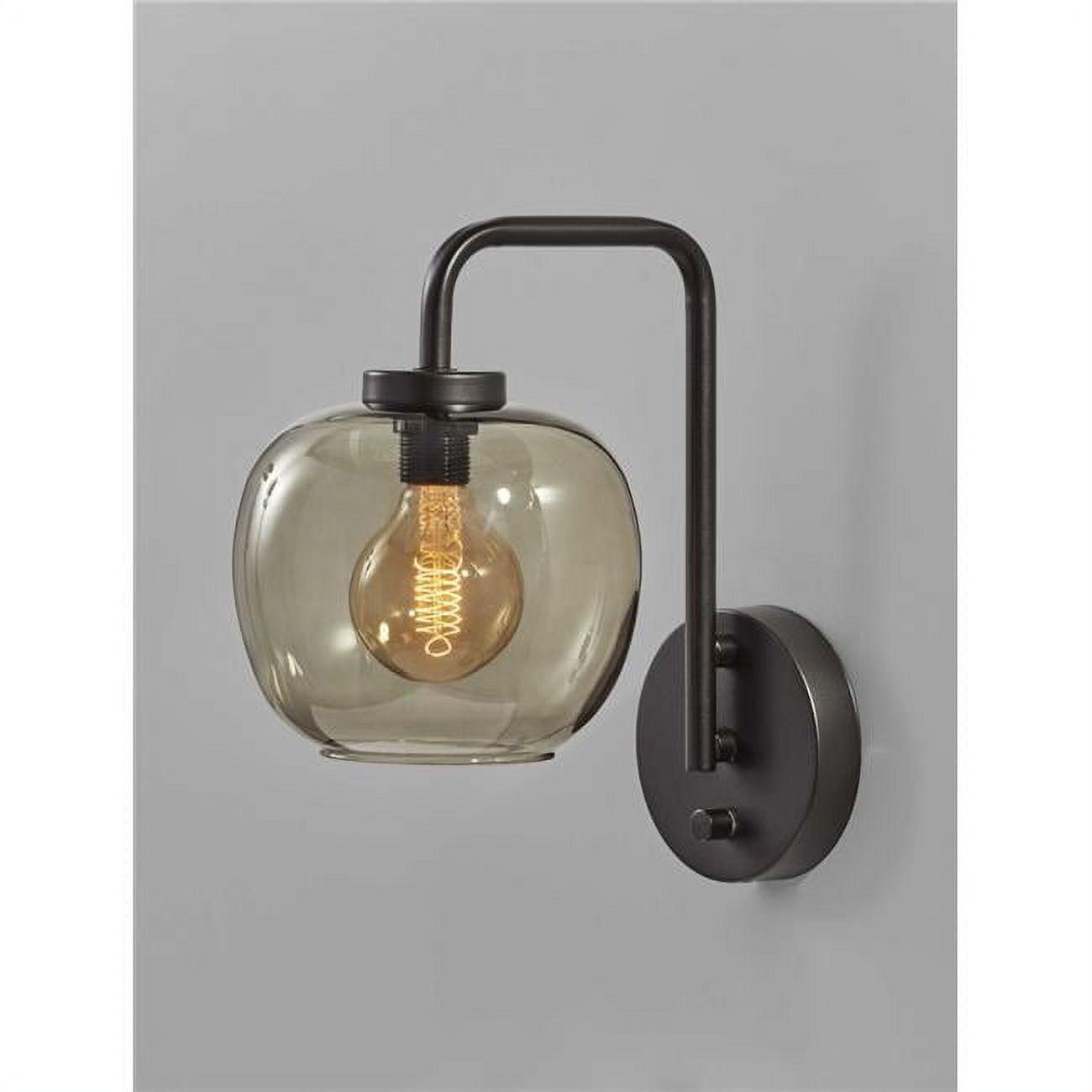 Matte Black Metal Wall Lamp with Smoked Glass Shade