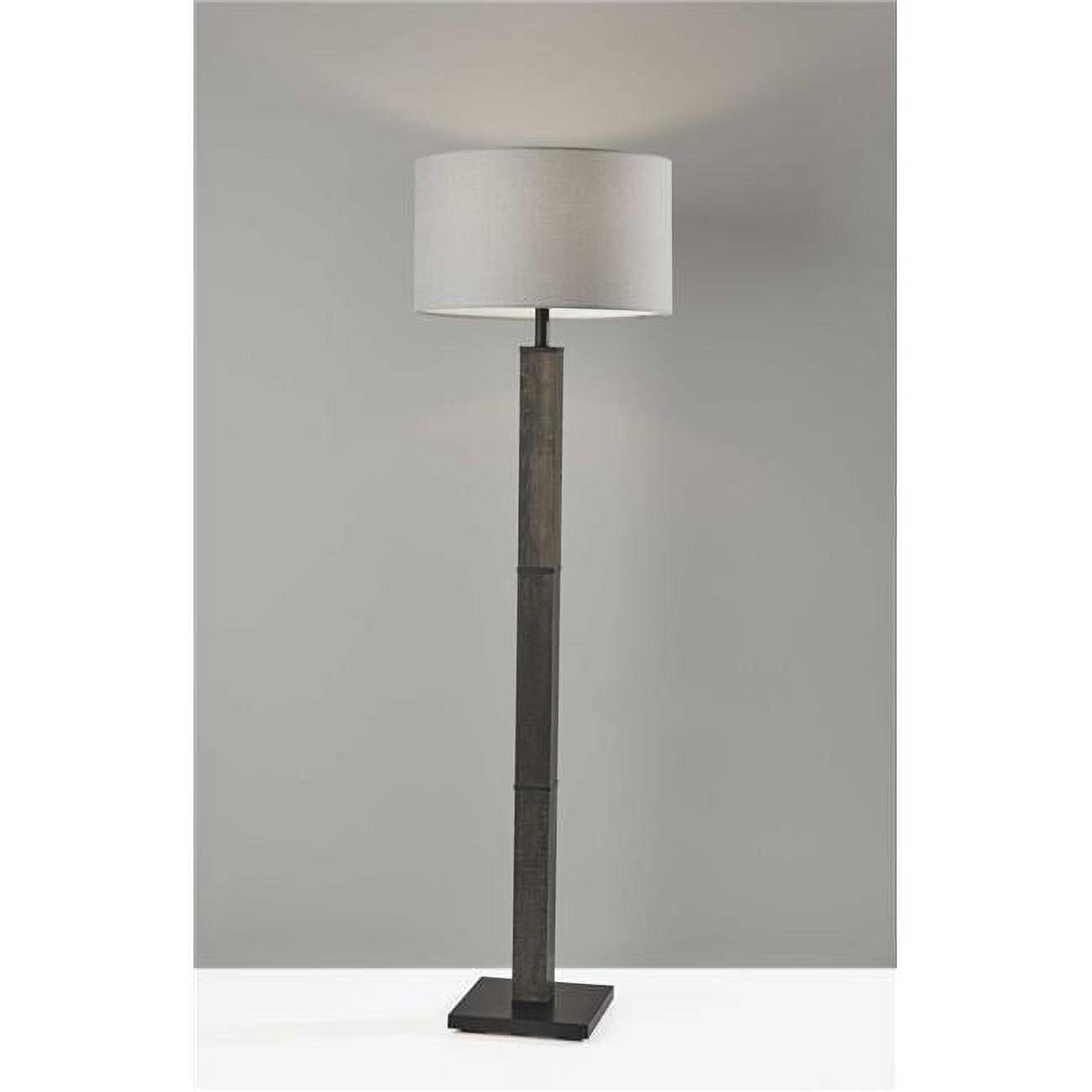 Elegant Black Metal Floor Lamp with Off-White Fabric Shade