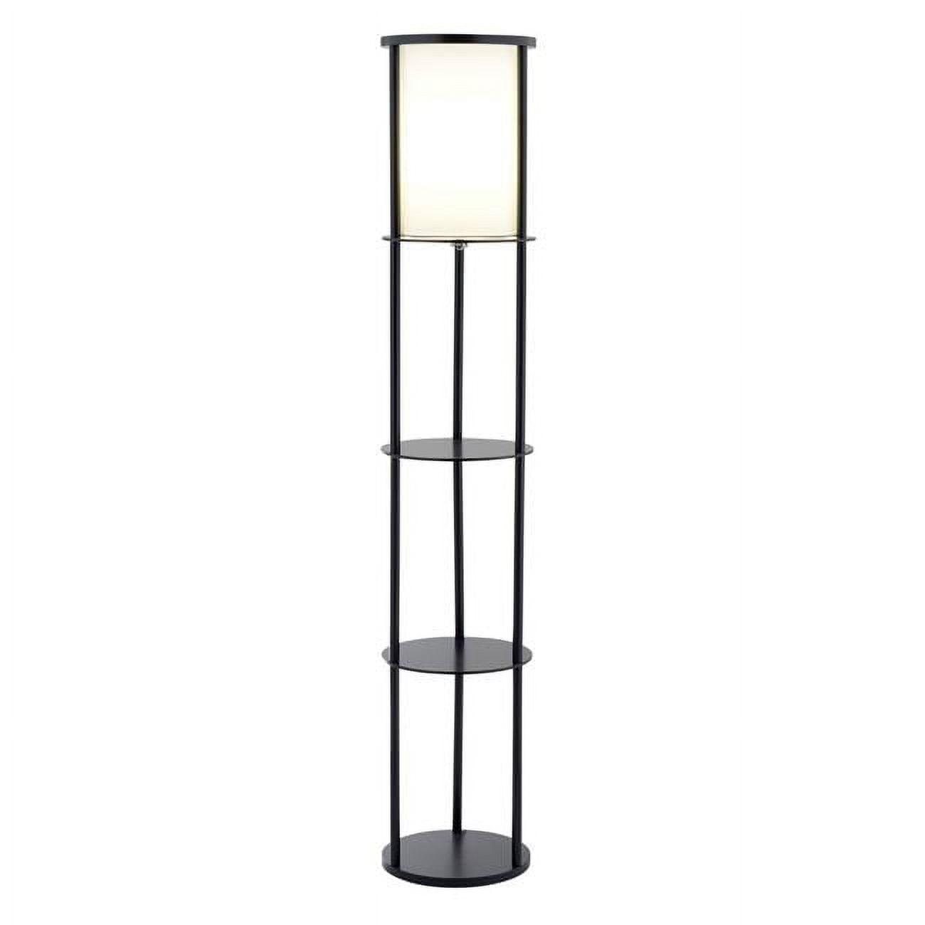 Black Wood 62.5" Floor Lamp with Circular Storage Shelves