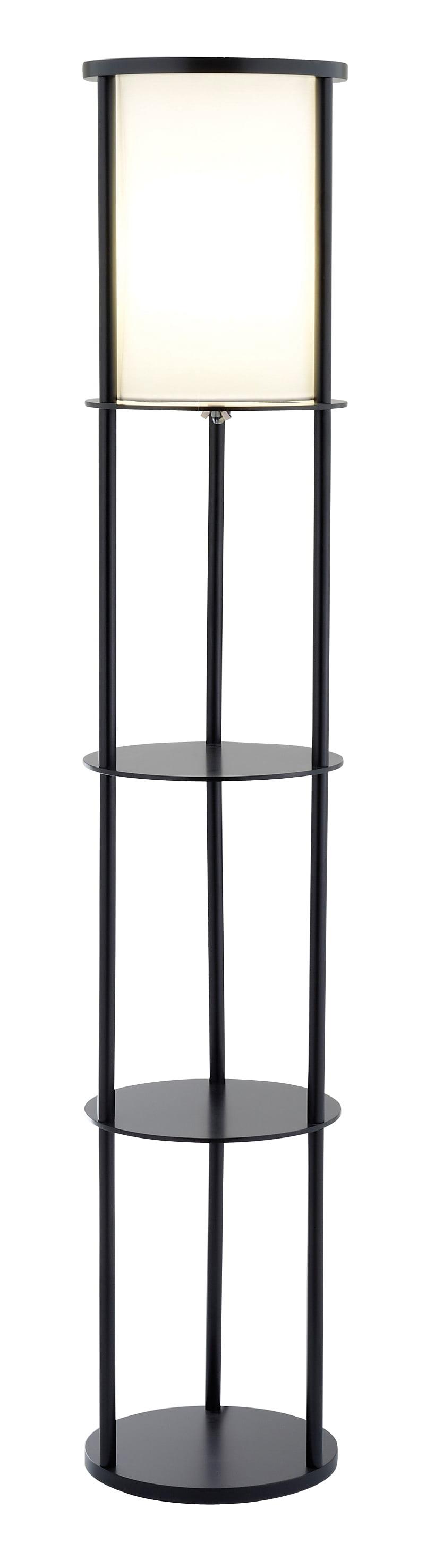 Black Wood 62.5" Floor Lamp with Circular Storage Shelves