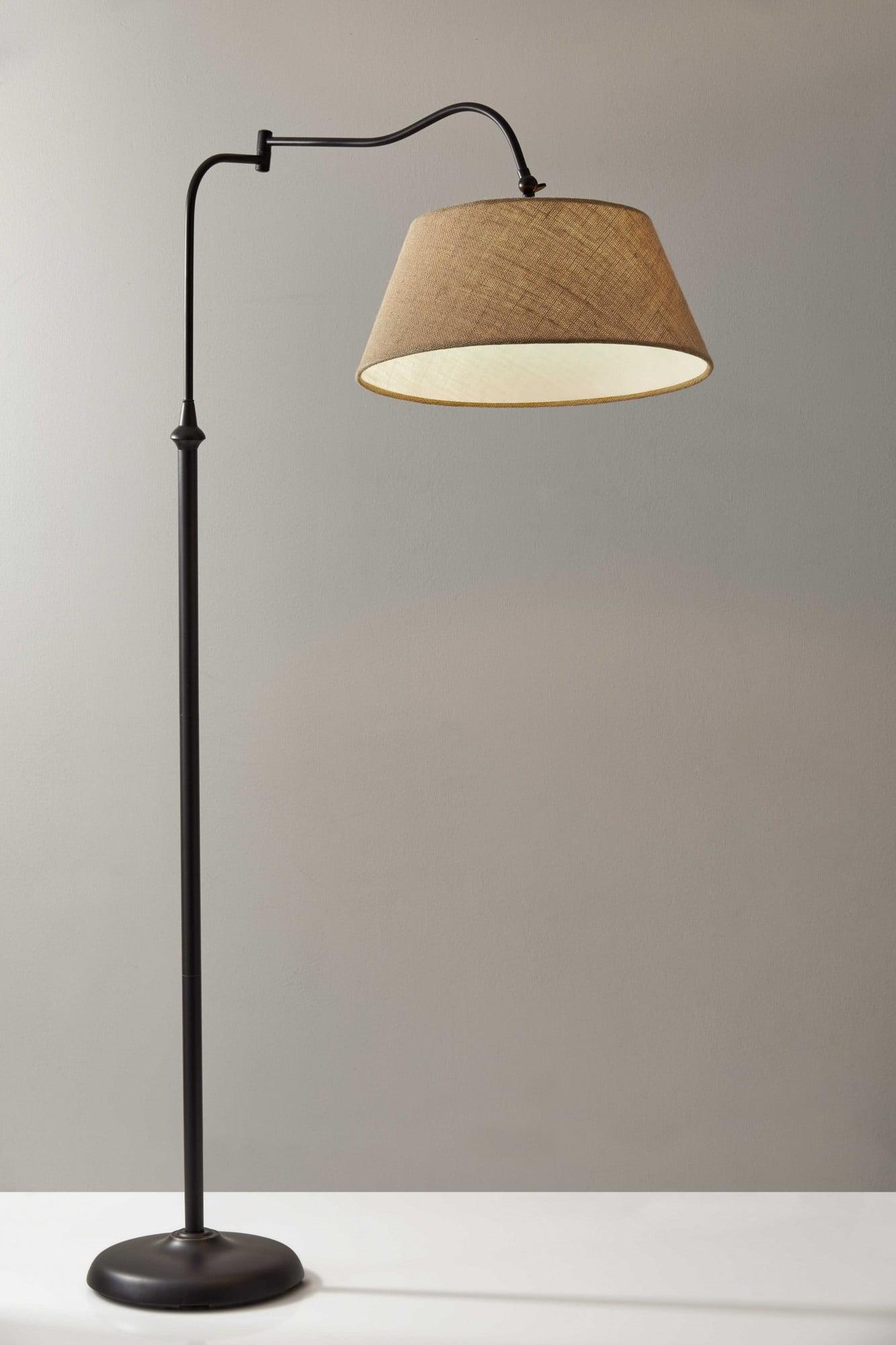 Elegant Dark Bronze Adjustable Arc Floor Lamp with Burlap Shade