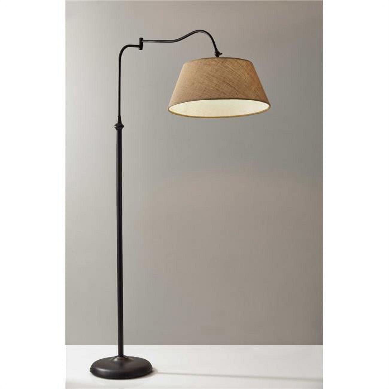 Elegant Dark Bronze Adjustable Arc Floor Lamp with Burlap Shade
