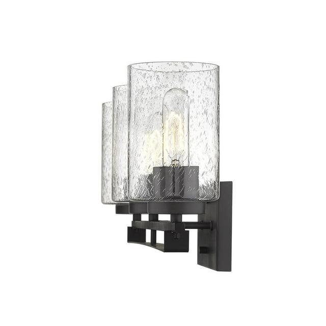 HomeRoots Bronze Metal and Textured Glass Three Light Wall Sconce