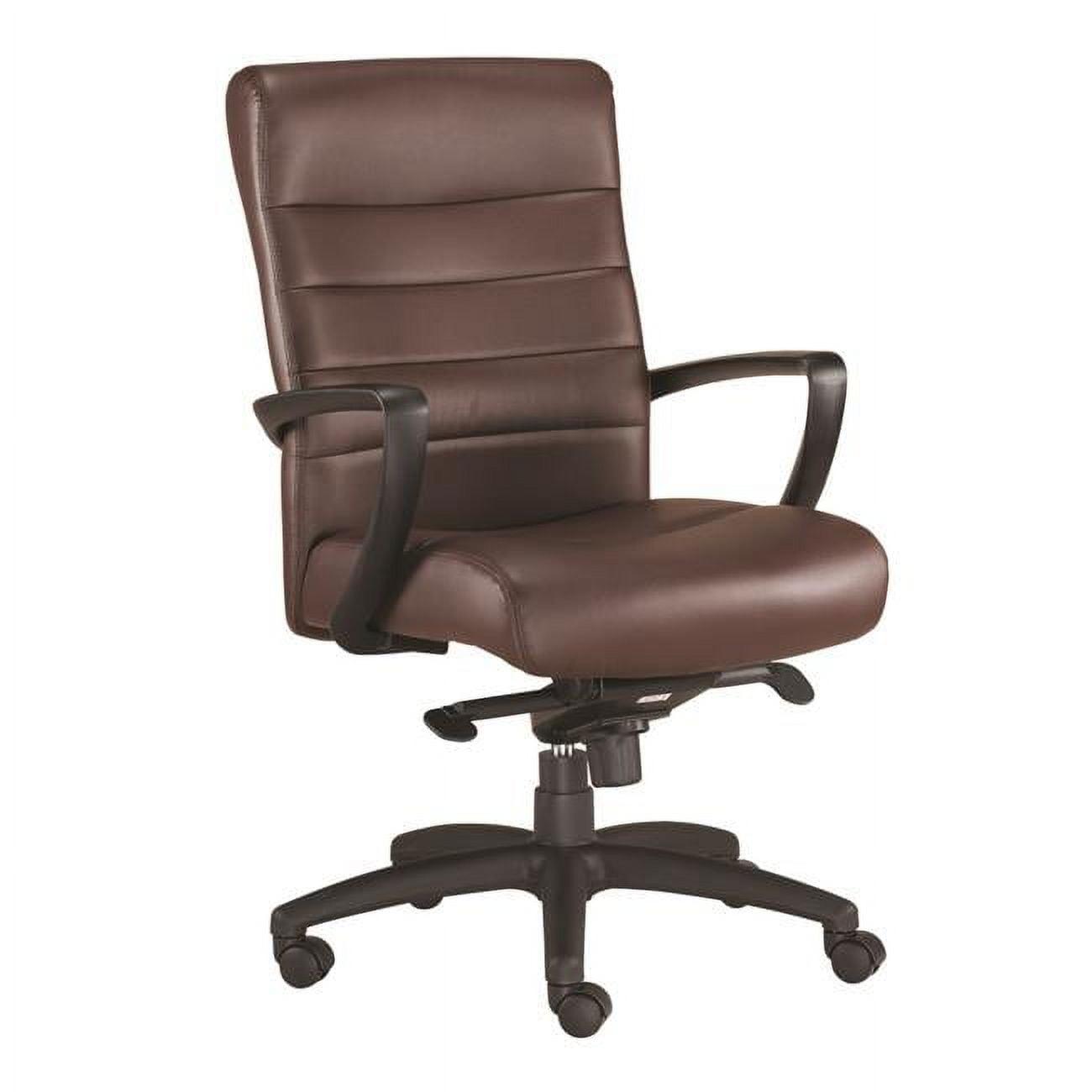 Mid-Century Modern 25.8'' Brown Leather Office Chair with Fixed Arms