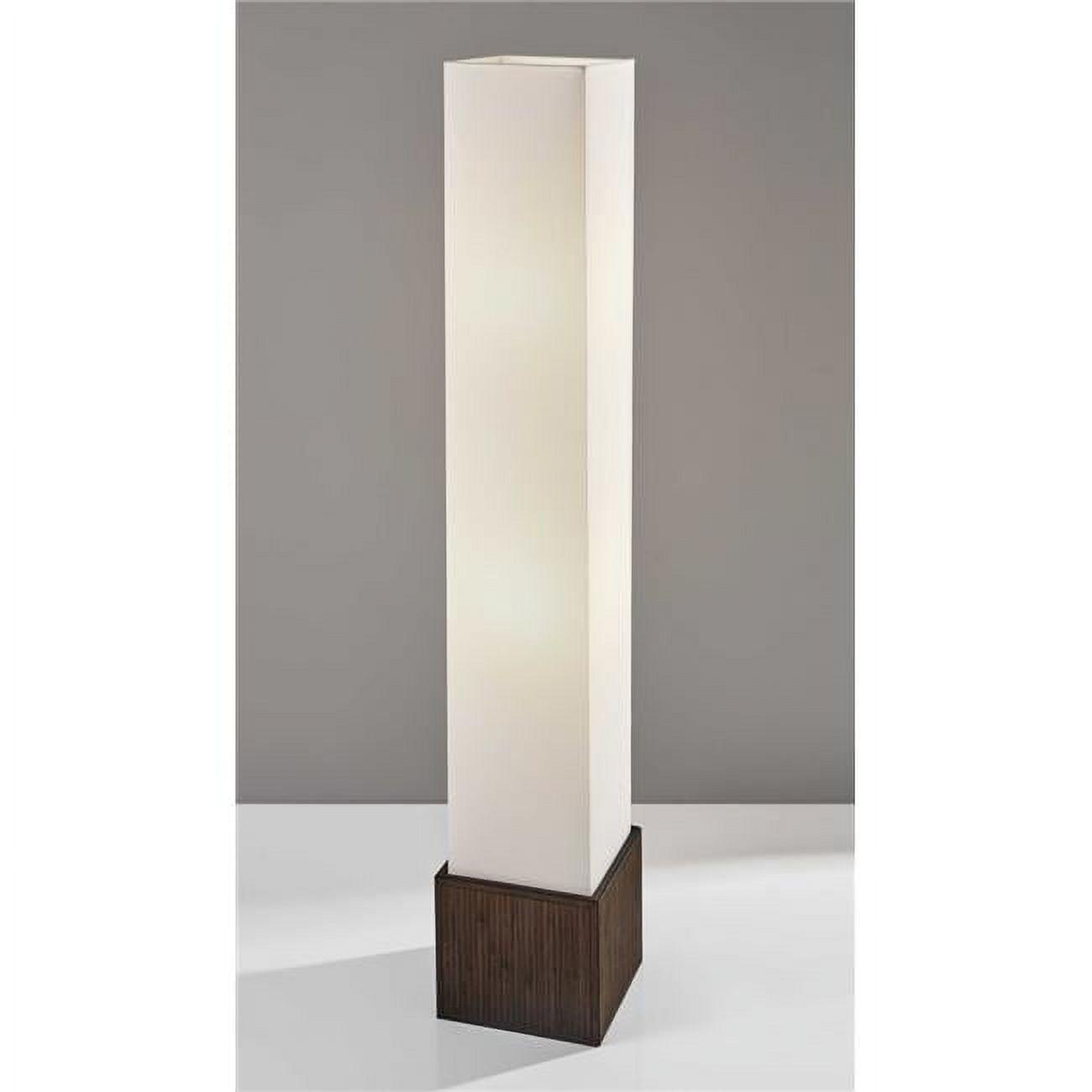 Elegant Brown Rattan Column Floor Lamp with White Linen Shade