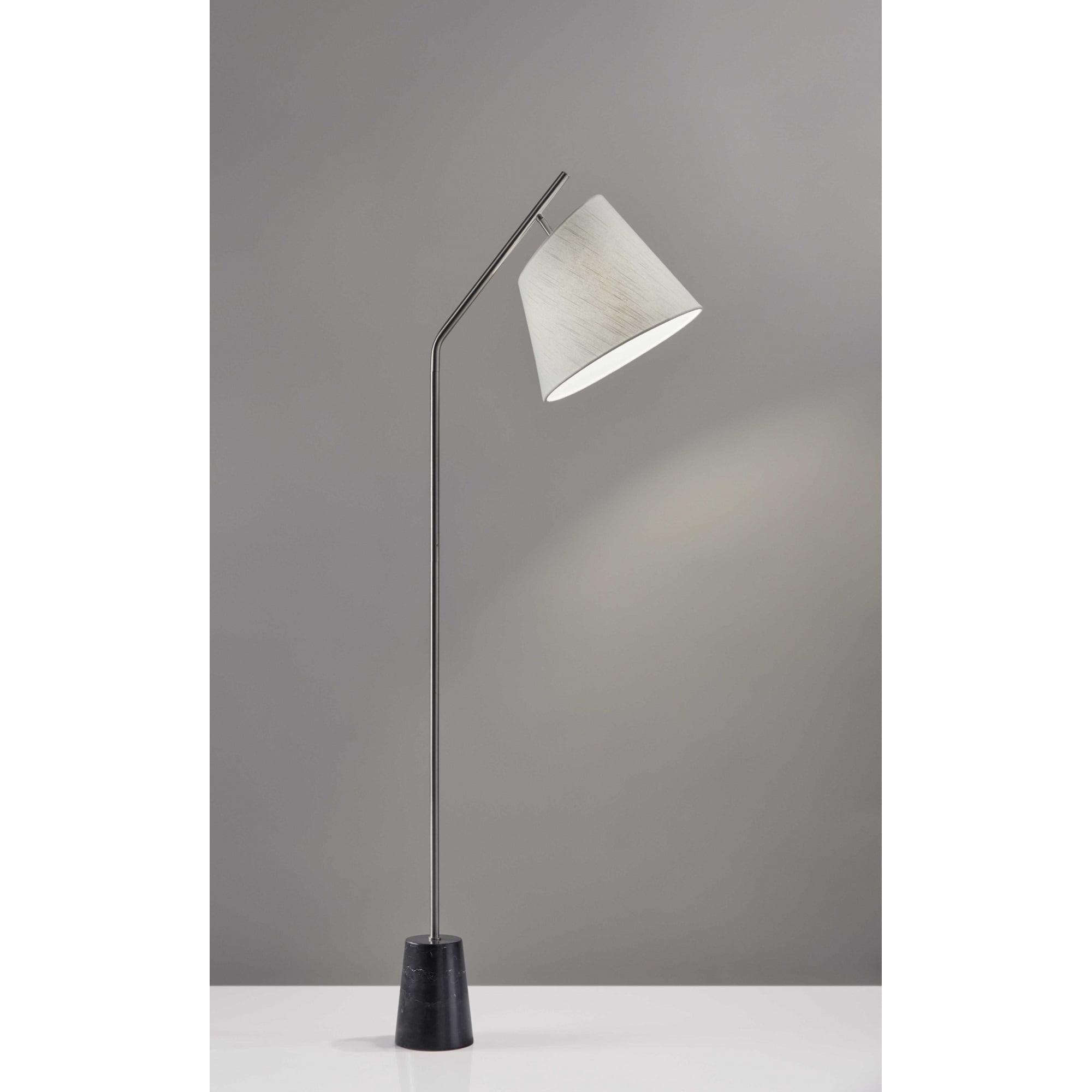 Sleek Brushed Steel Arc Floor Lamp with White Linen Shade