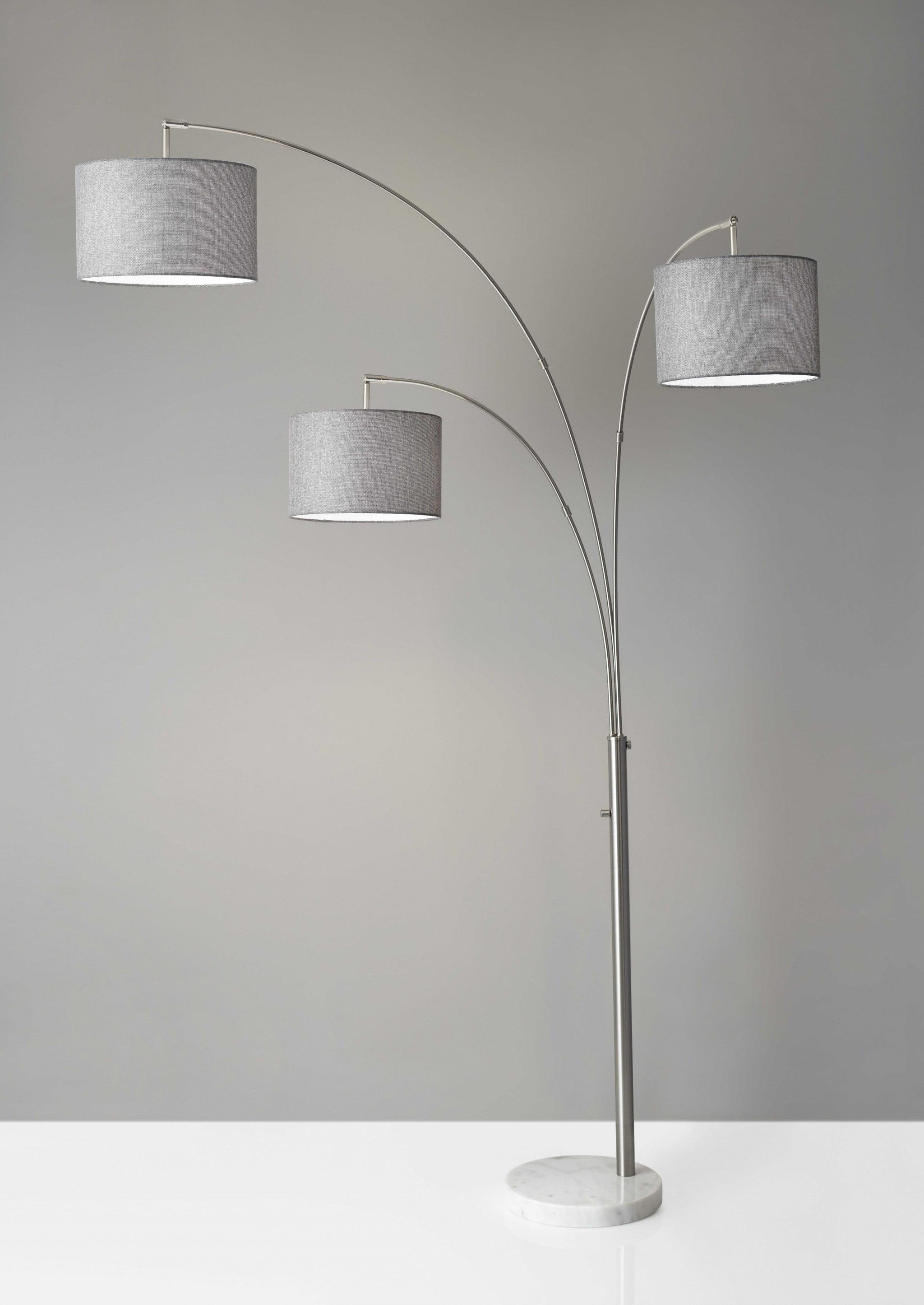 Three Light Floor Lamp Brushed Steel Metal Arc Arms