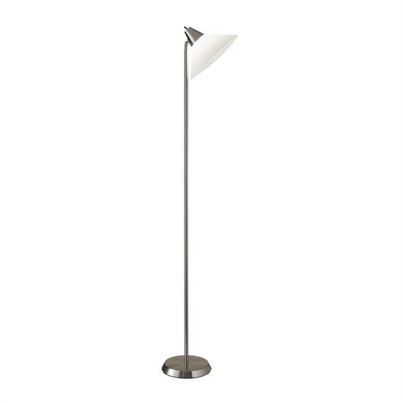 Adjustable White Torchiere with Brushed Steel Pole