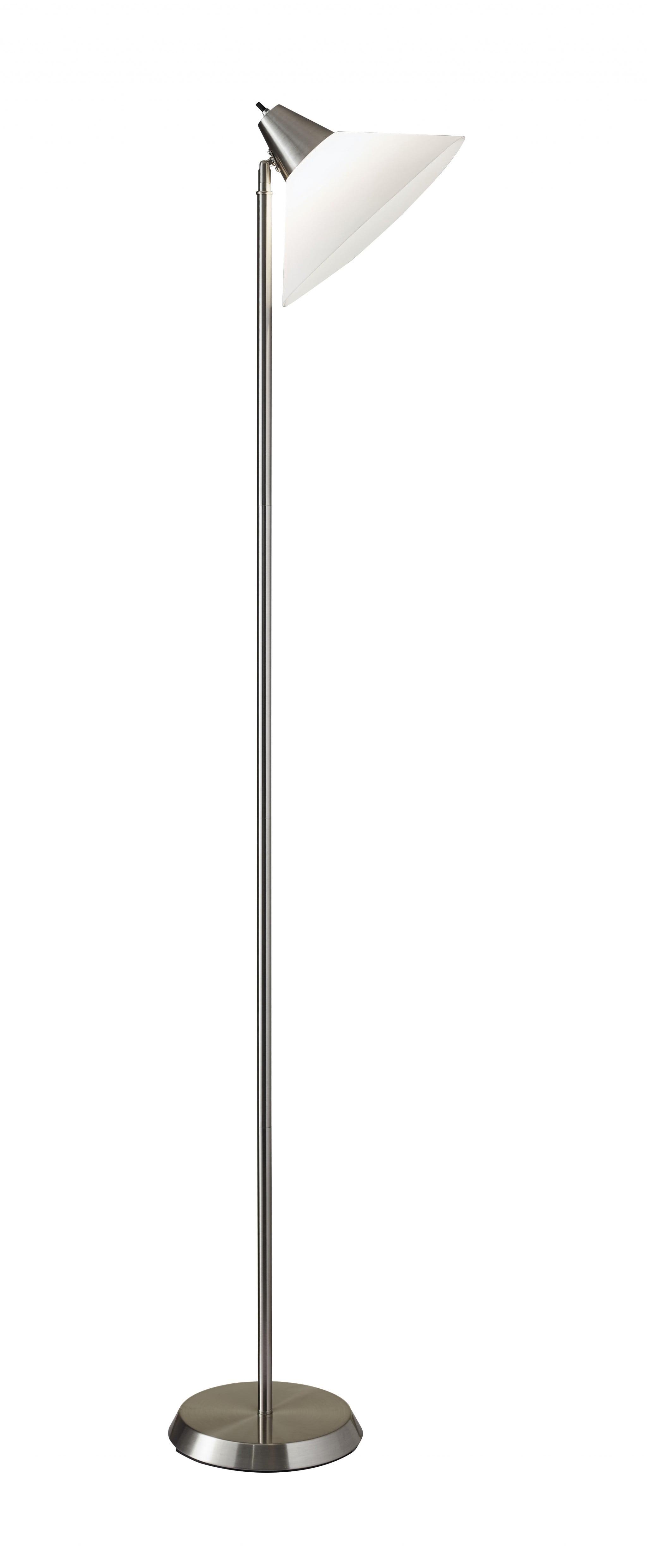 Adjustable White Torchiere with Brushed Steel Pole