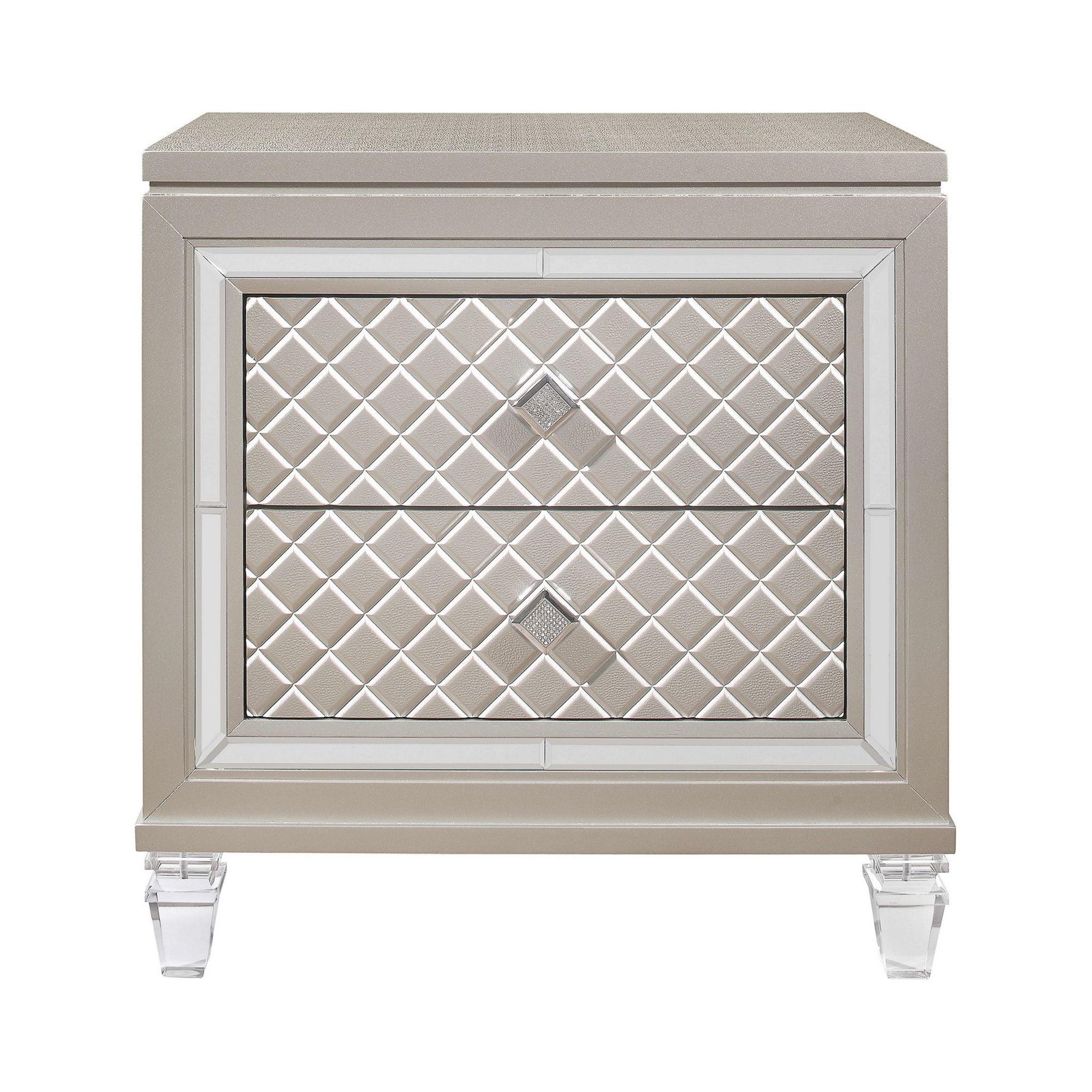 Elegant Champagne Toned 2-Drawer Nightstand with Acrylic Legs