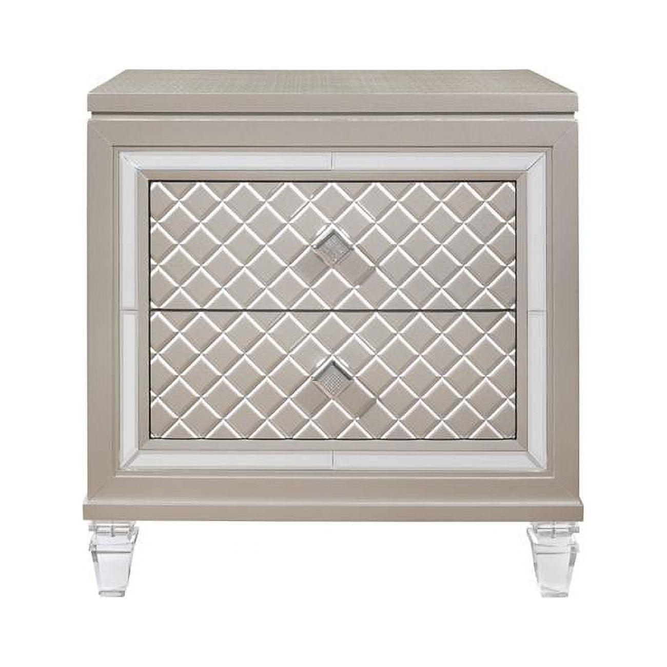 Elegant Champagne Toned 2-Drawer Nightstand with Acrylic Legs