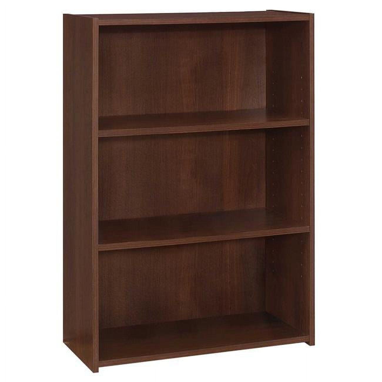 Brown Adjustable Three-Tier Wood Bookcase, 36"