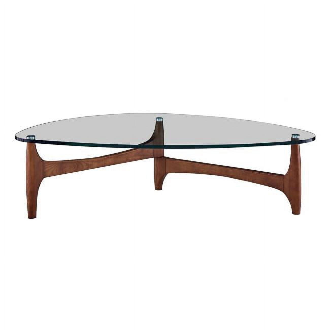 HomeRoots  Clear Tempered Glass Coffee Table with Walnut Base, 52.37 x 31.5 x 13.78 in.