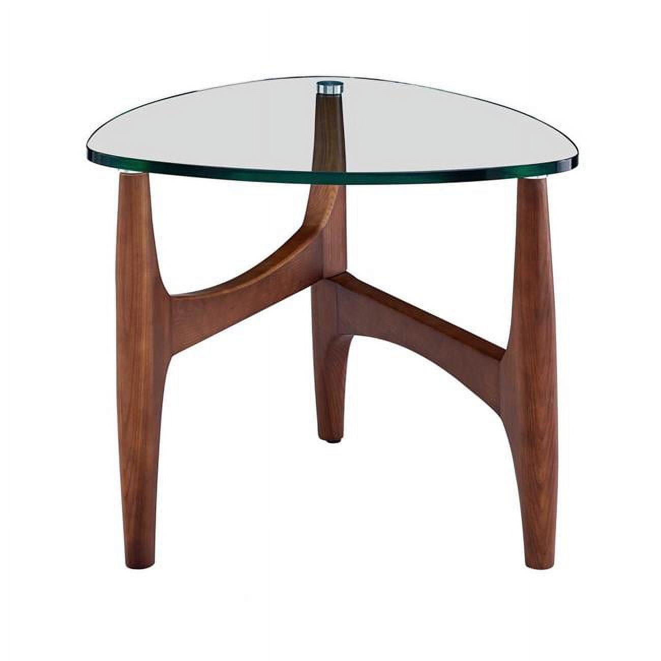 Elegant Round Glass & Walnut Wood Side Table, 23.63"