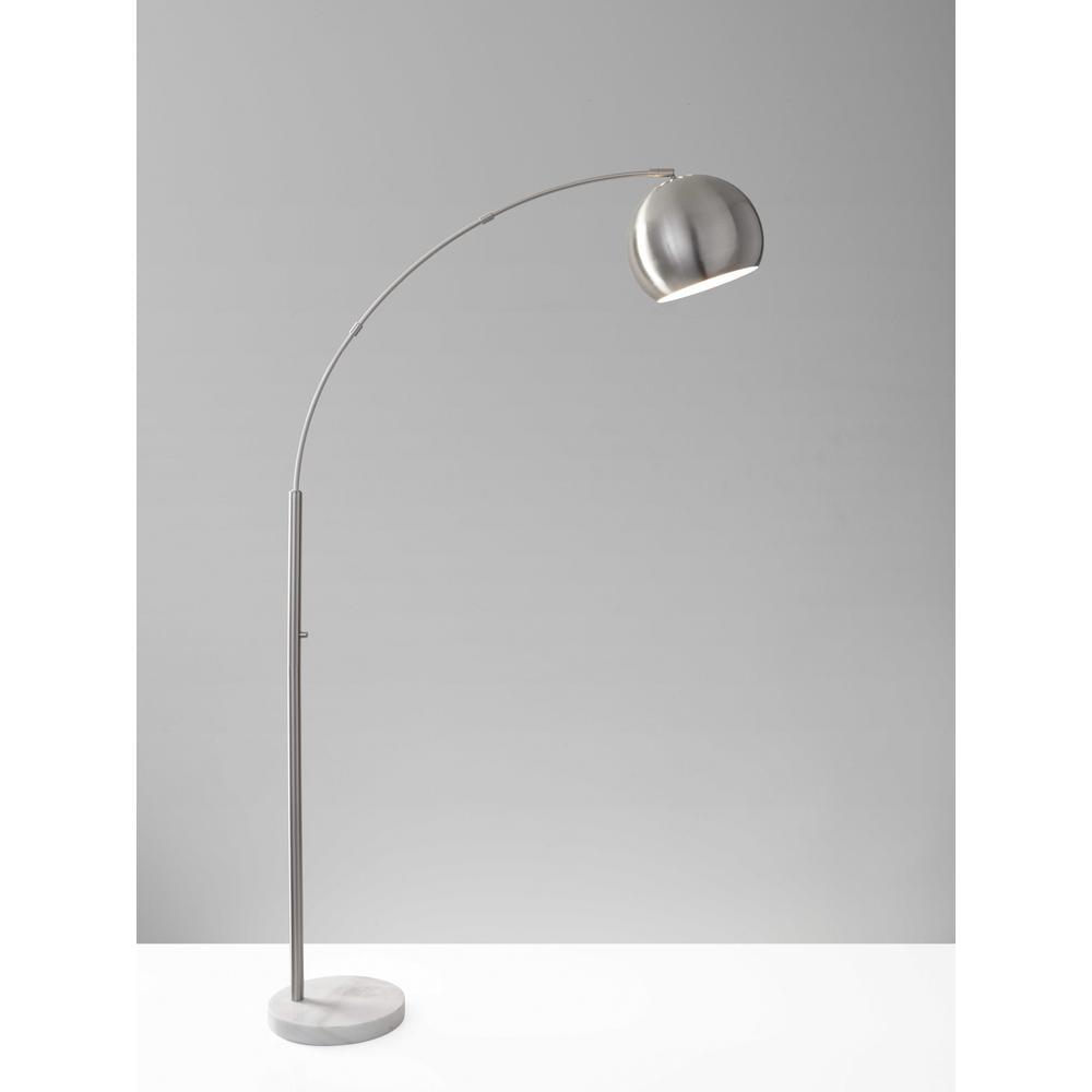 HomeRoots Curved Arm Floor Lamp with Spherical Satin Steel Shade - 372755