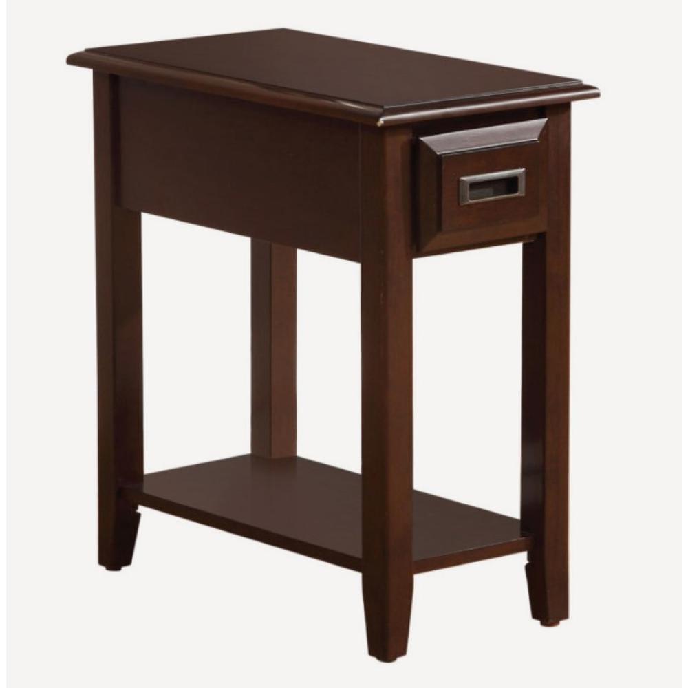 Dark Cherry Wood Side Table with Storage Drawer