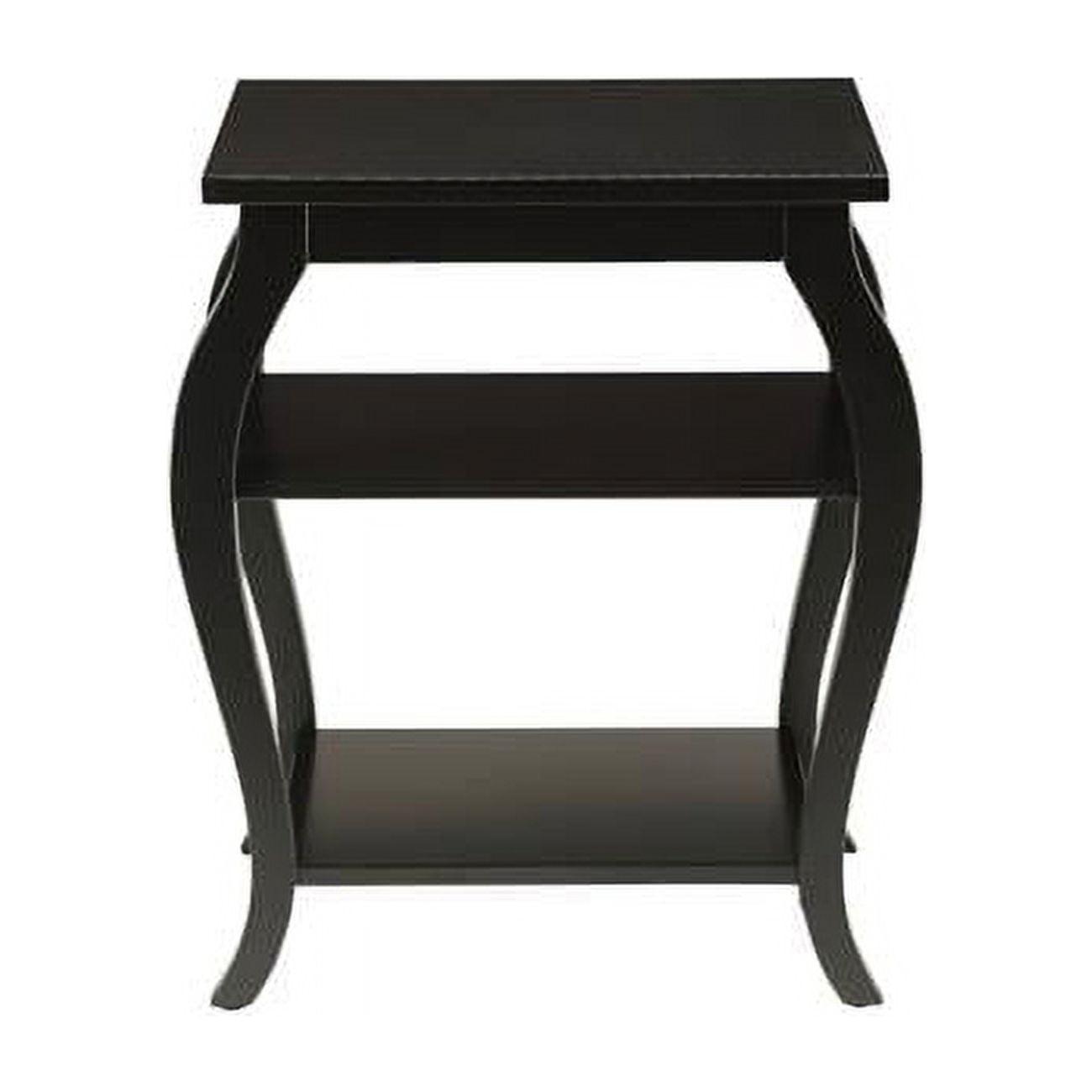 Elegant Black Solid Wood Square End Table with Dual Shelves