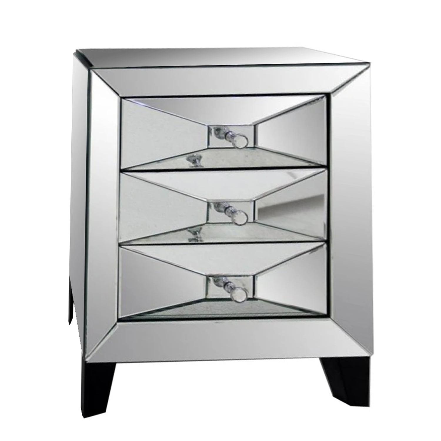 Elegant Enchantment 26" Glass & MDF Mirror Bedside Table