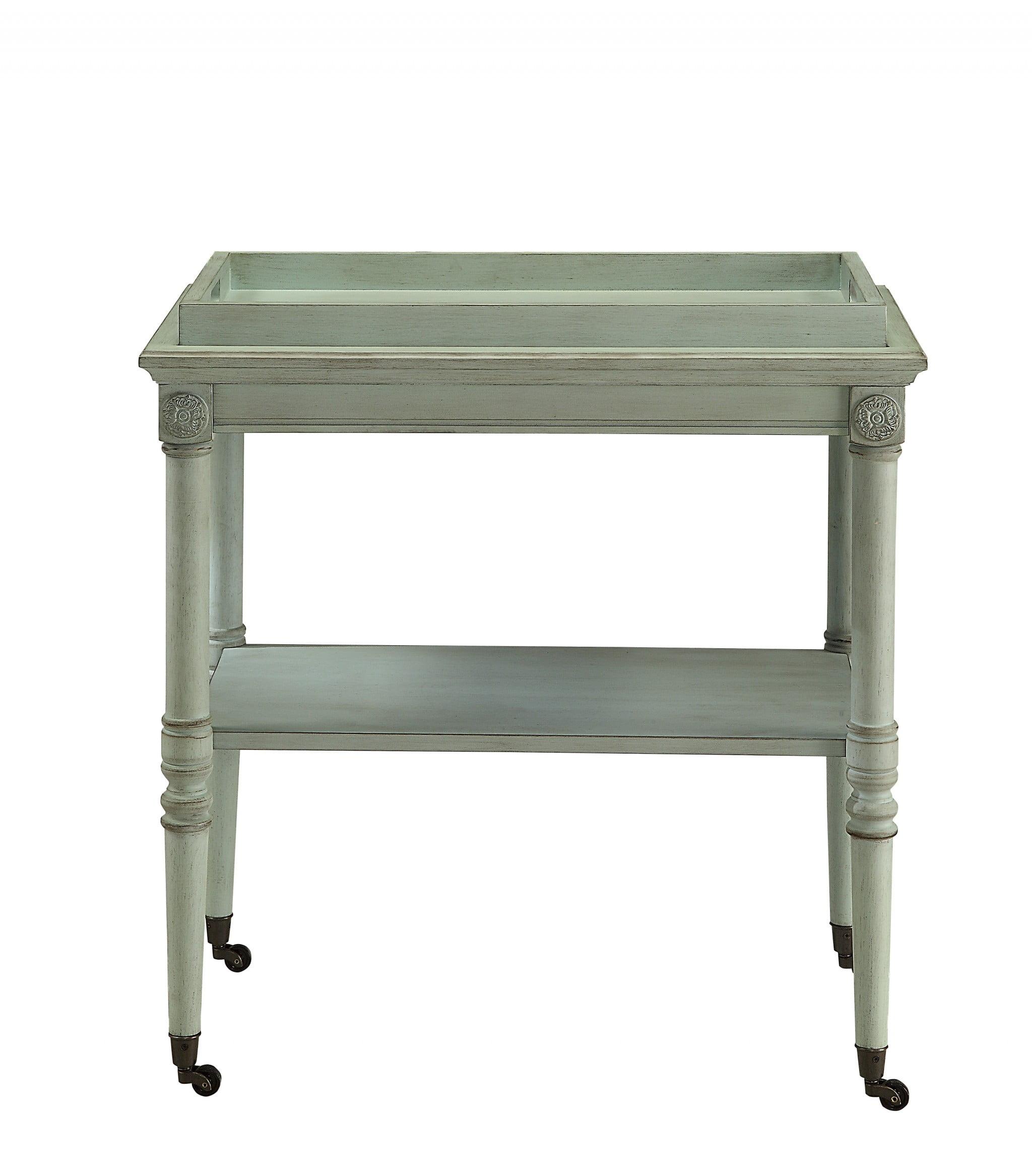 Antique Green French Style Removable Tray Table with Caster Wheels