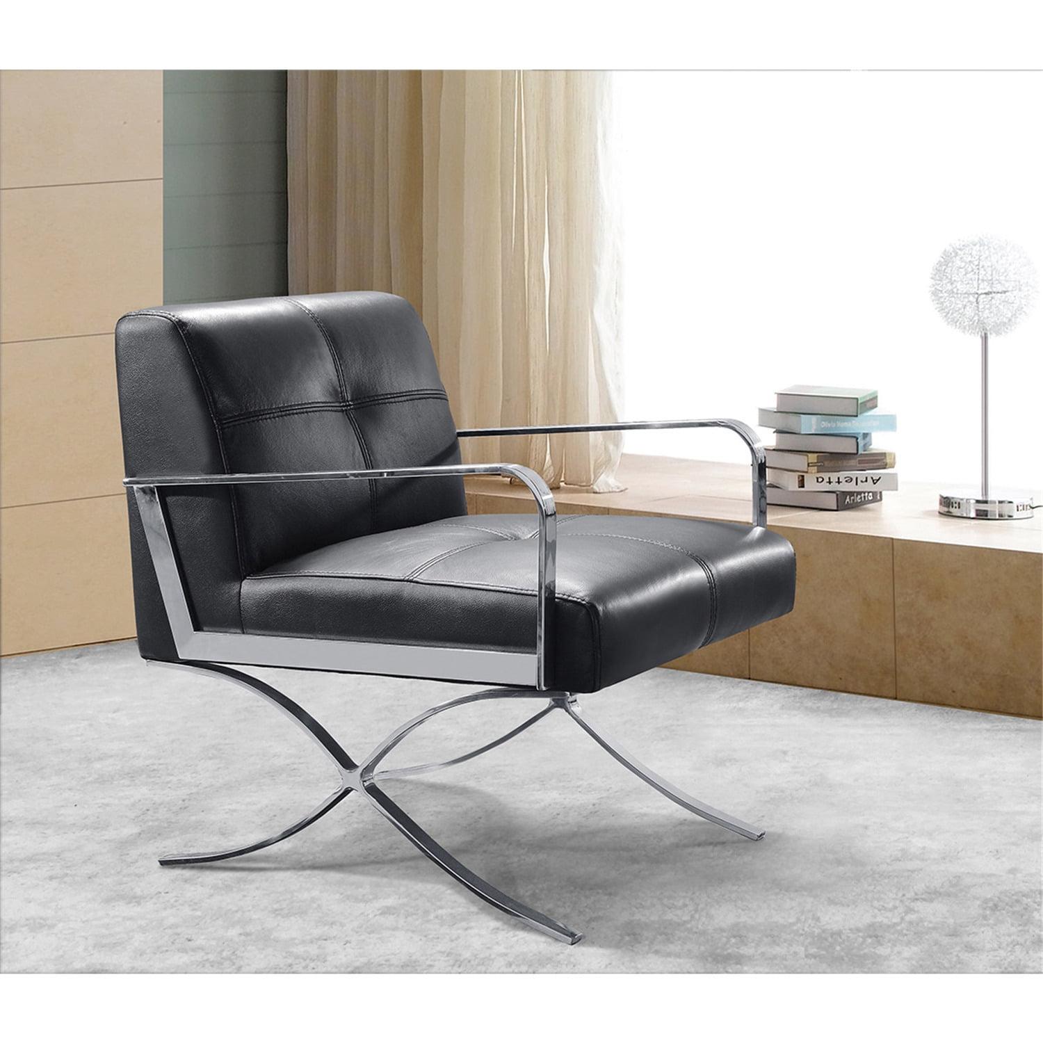 31-Inch Black Leather and Steel Accent Chair