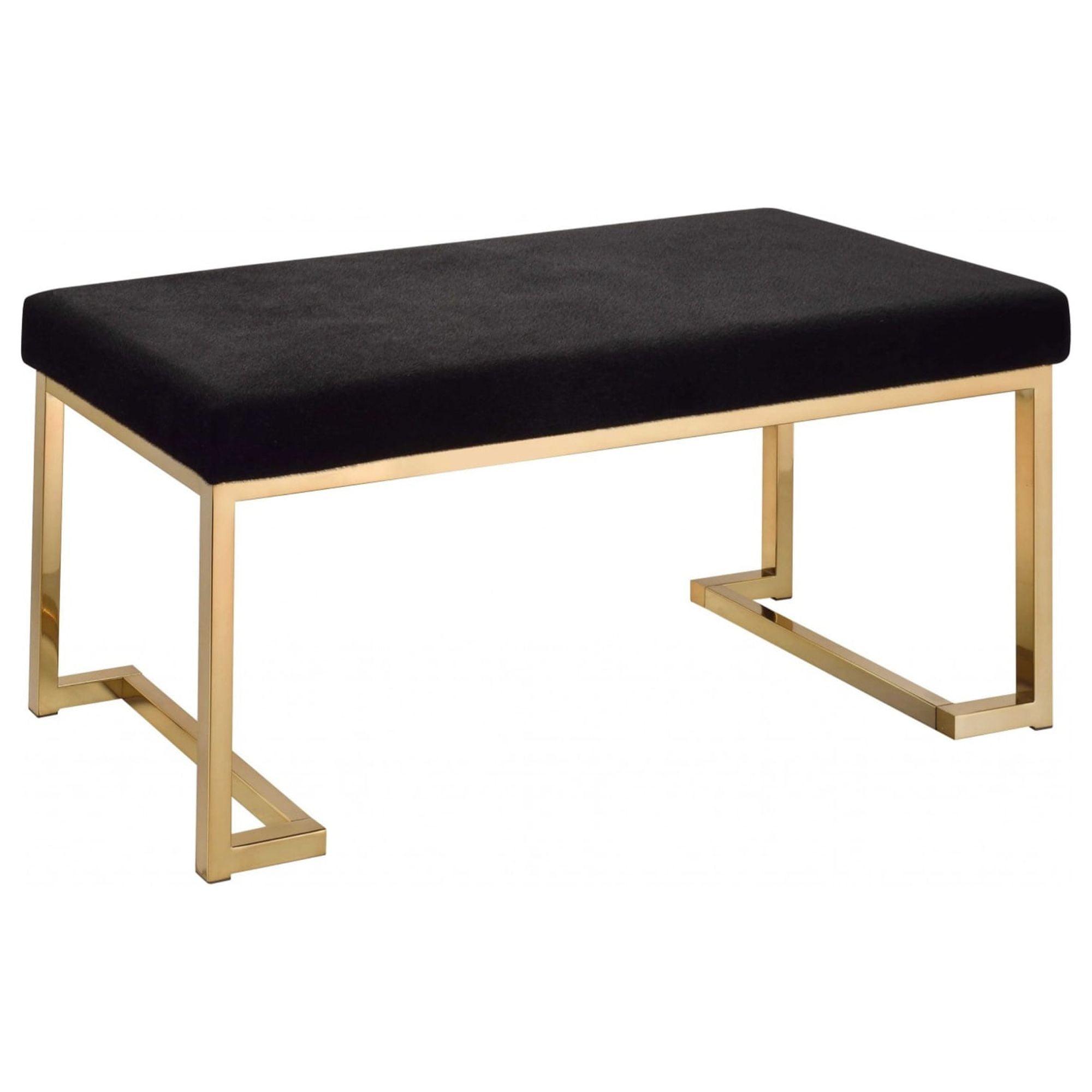 Modern Black Fabric Bench with Champagne Metal Base