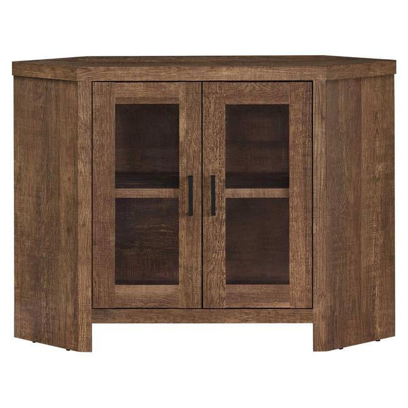 Contemporary Brown Reclaimed Wood Corner TV Stand with Glass Doors