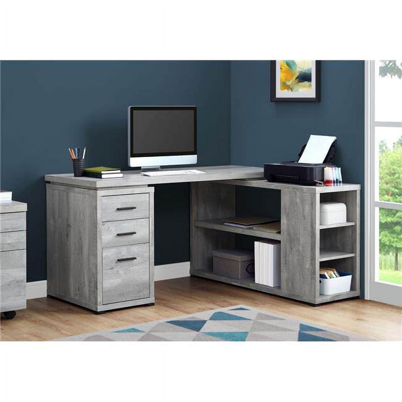 Enchanting L-Shaped Gray Computer Desk with Drawers and Shelves