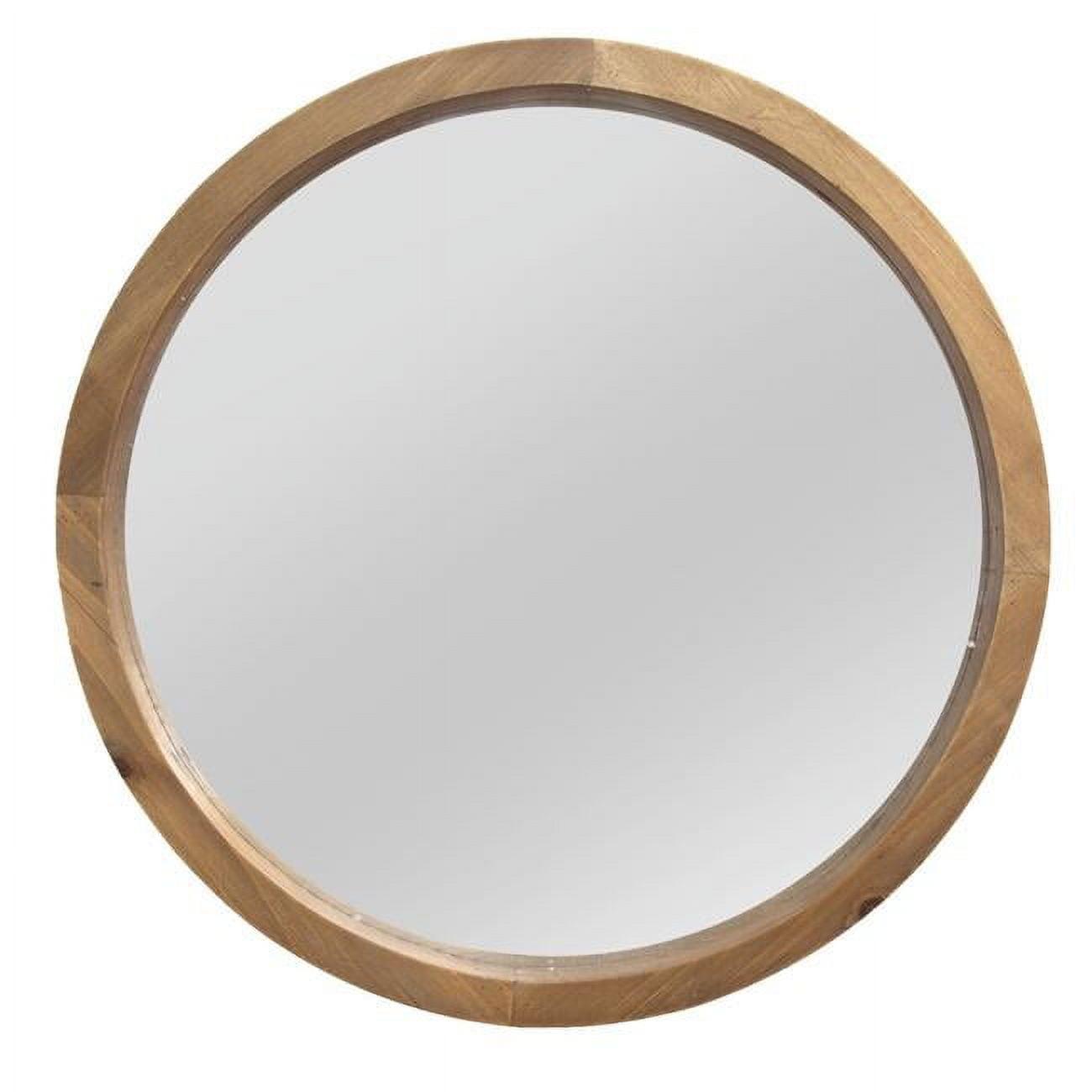 Transitional Light Natural Wood Grain Round Wall Mirror