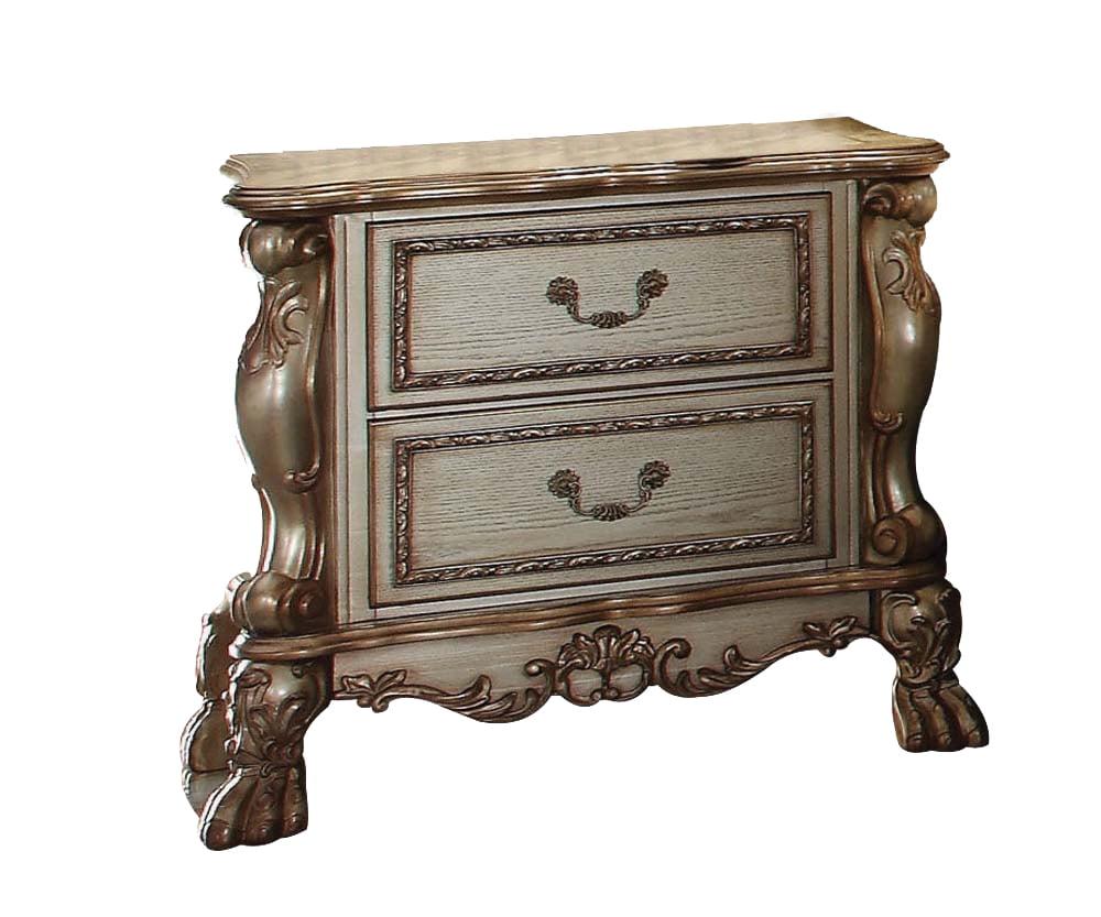 Gold Patina Bone Wood Poly Resin 2-Drawer Nightstand