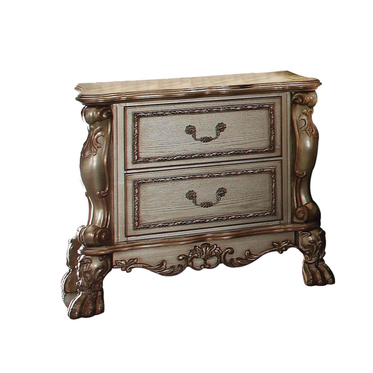 Gold Patina Bone Wood Poly Resin 2-Drawer Nightstand