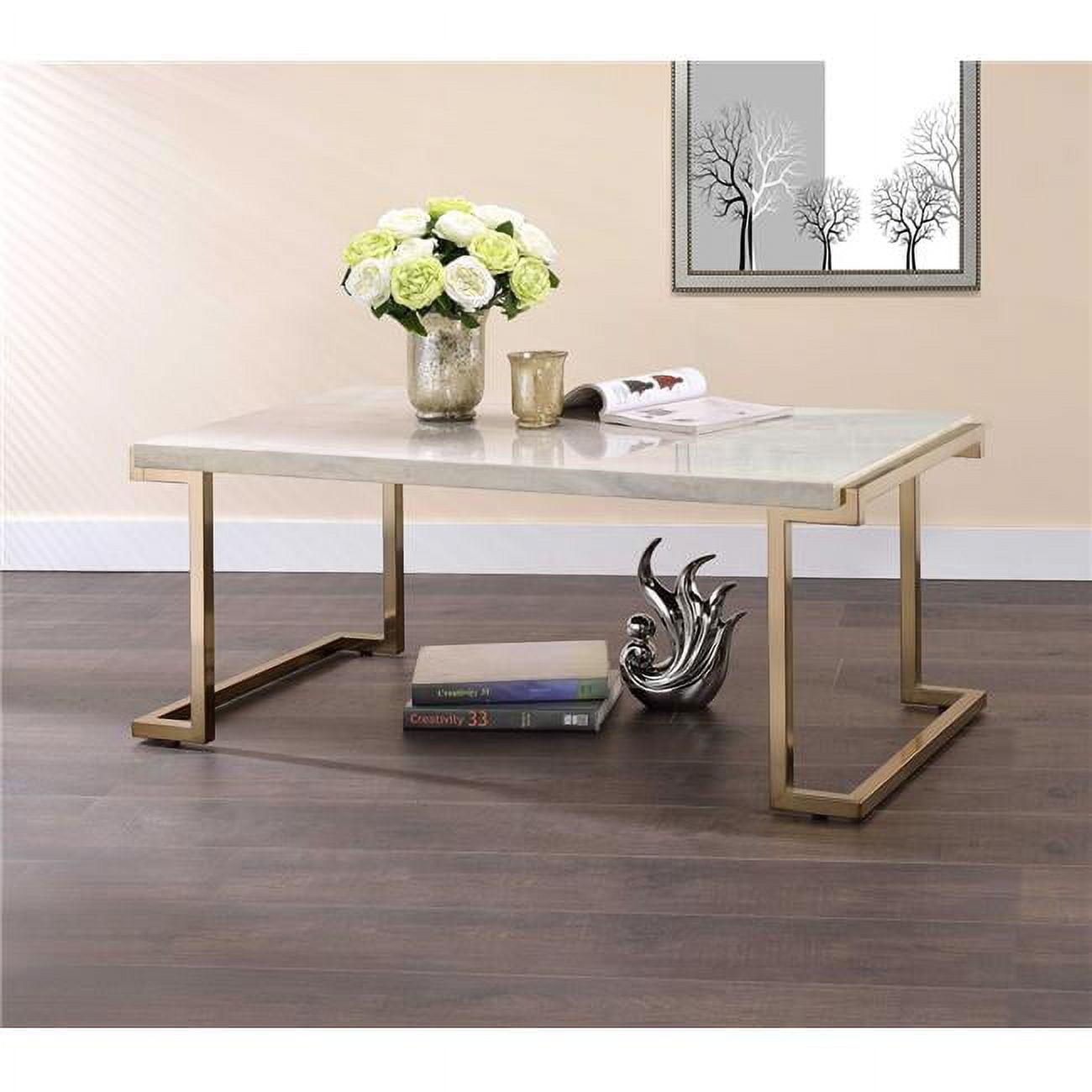 Champagne Mirrored Metal End Table with Faux Marble Top 22"x24"