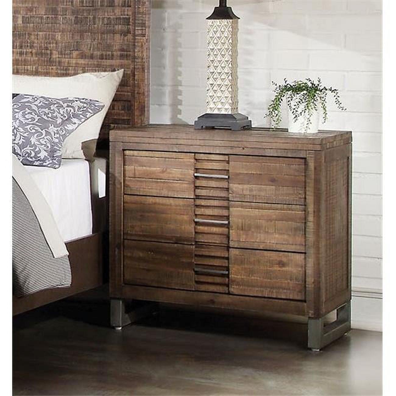 Espresso Solid Wood 3-Drawer Nightstand with Metal Legs