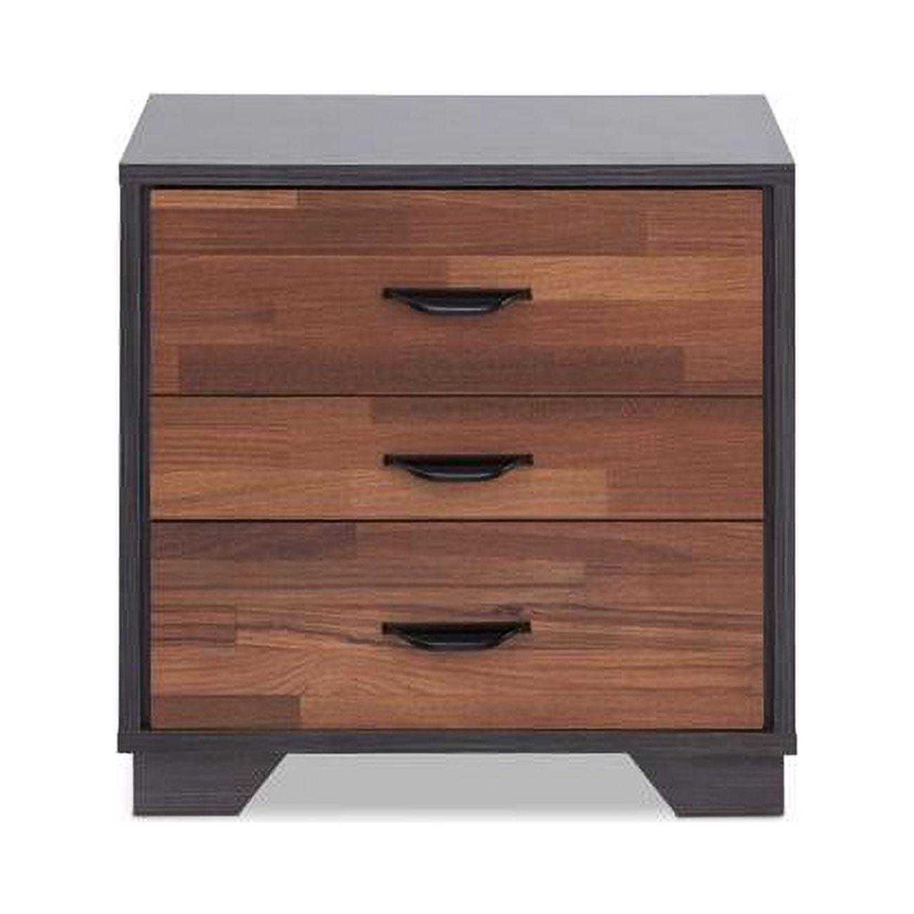 Walnut and Espresso 3-Drawer Nightstand with Particle Board and MDF