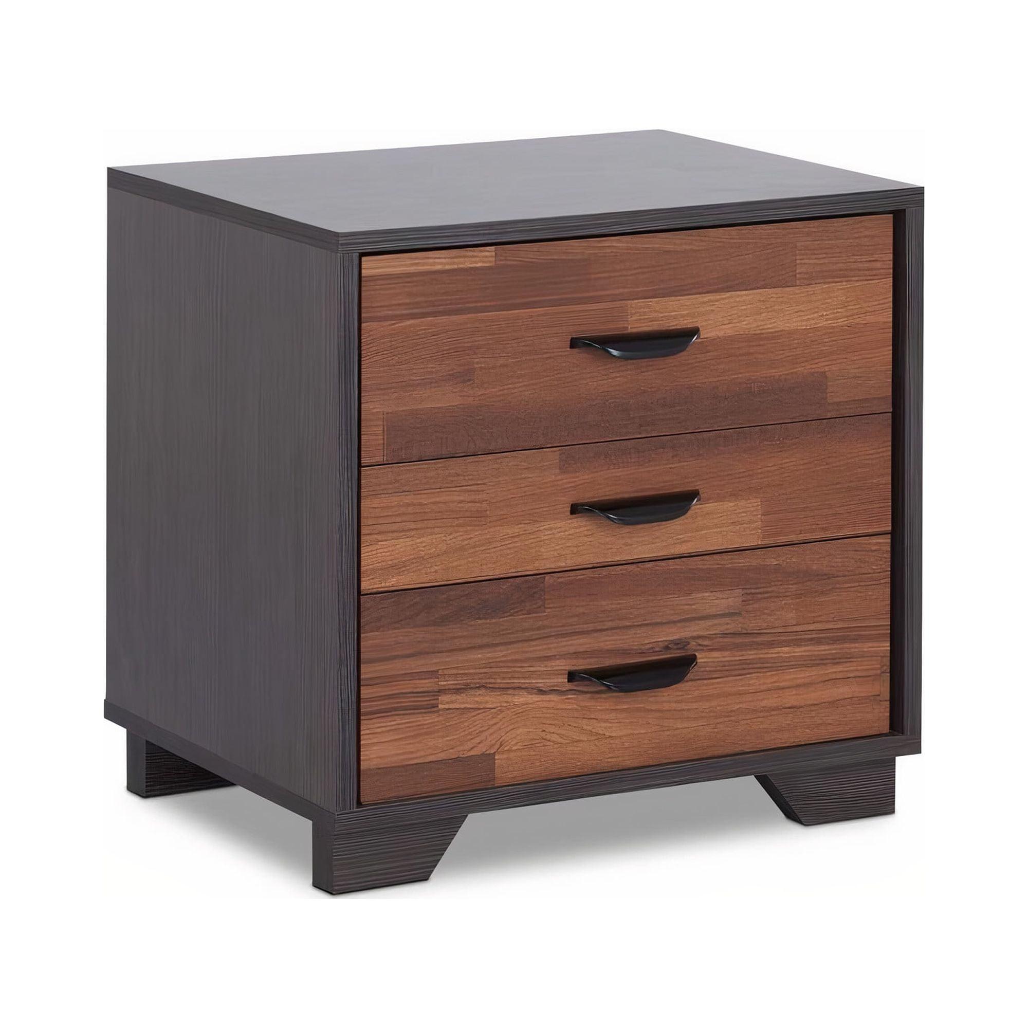 Walnut and Espresso 3-Drawer Nightstand with Particle Board and MDF