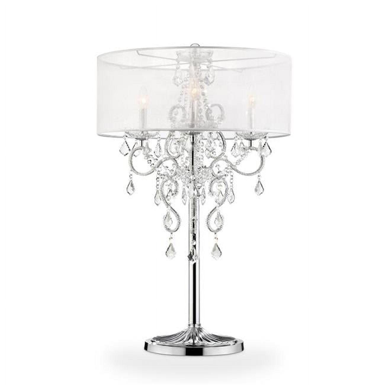 Evangelia 35" Silver Chrome Crystal Embroidered Table Lamp