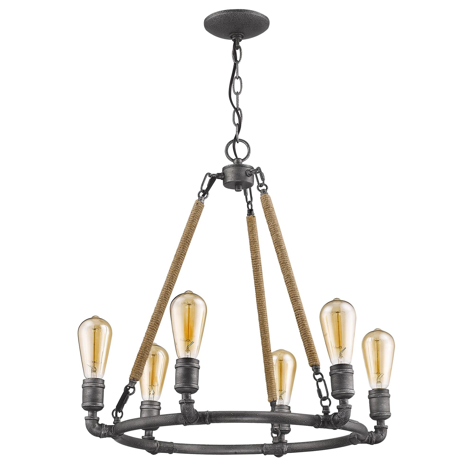 Grayson 6-Light Antique Gray Metal and Jute Chandelier